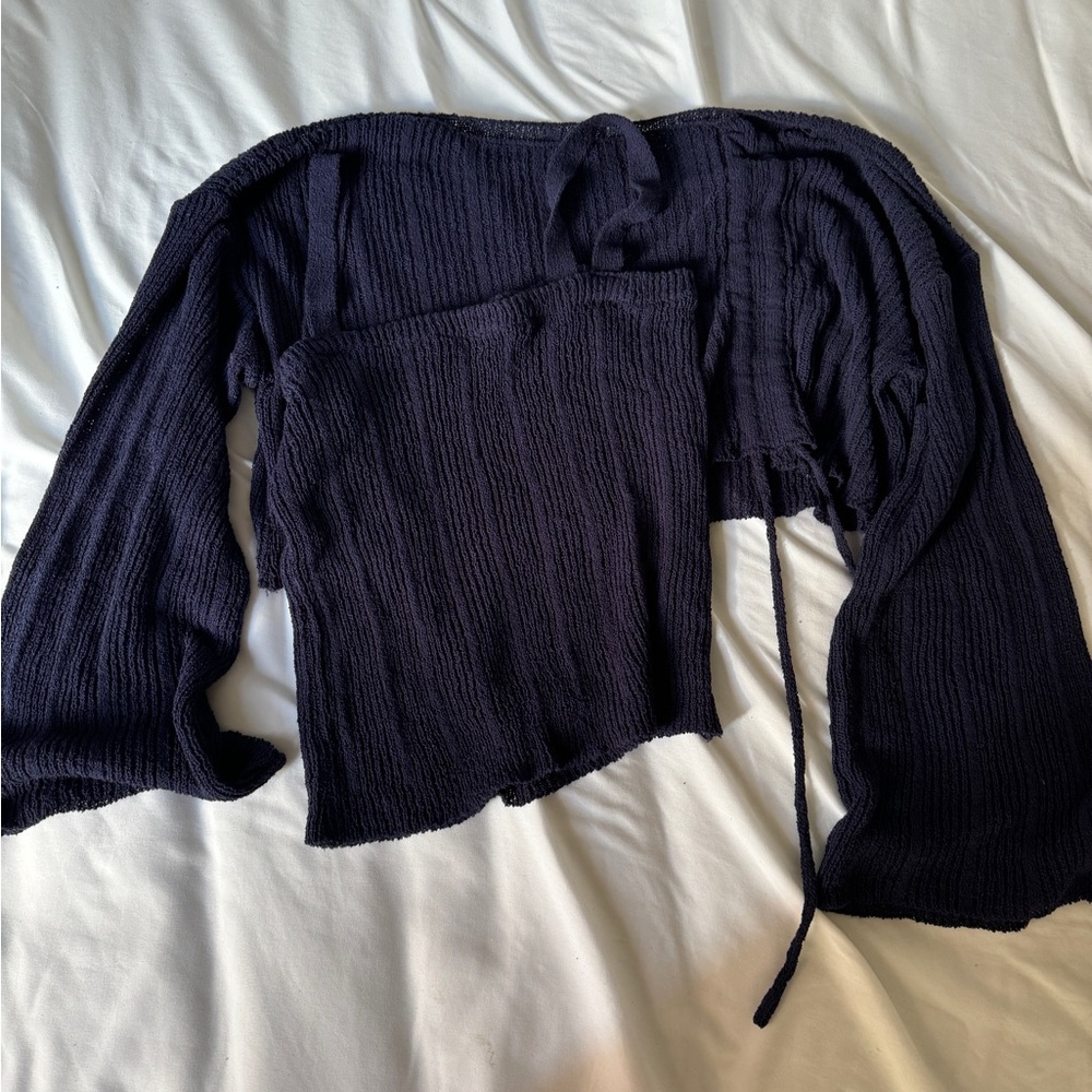 Navy blue long sleeve and tank top set